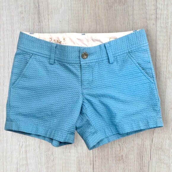 LILLY PULITZER Women's Light Blue Textured Preppy Callahan Shorts 0 - Picture 1 of 4